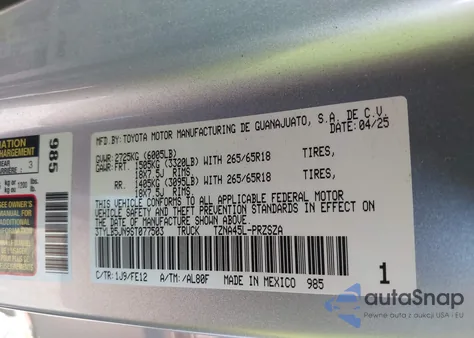 2025 Toyota Tacoma Trd Sport из США, поврежденный, VIN 3TYLB5JN9ST077503